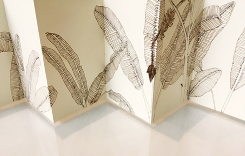 Aanal Chandaria, Wintering in the Palm House, Royal Botanic Garndens, Kew, pen and walnut ink in accordian book, 9 x 14cm, 2016-17