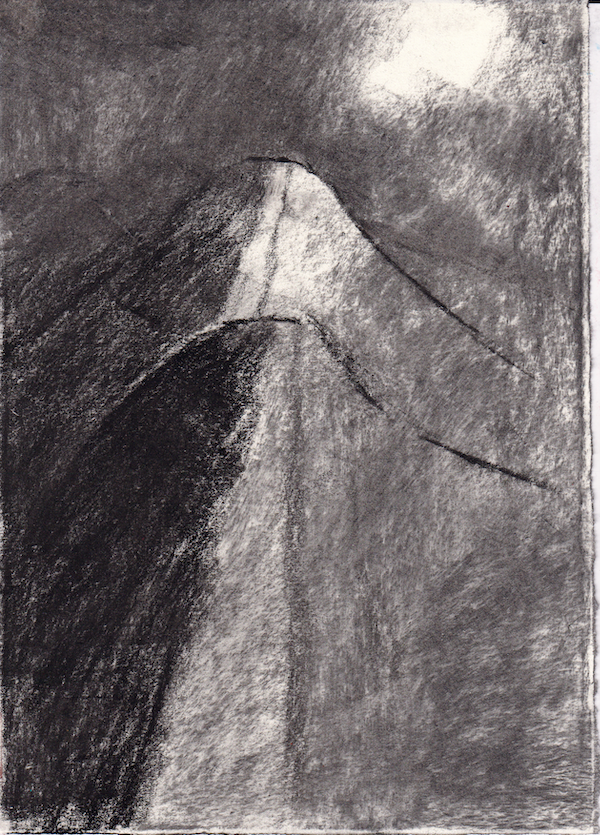 Offas dyke path, charcoal and compressed charcoal on paper, A4