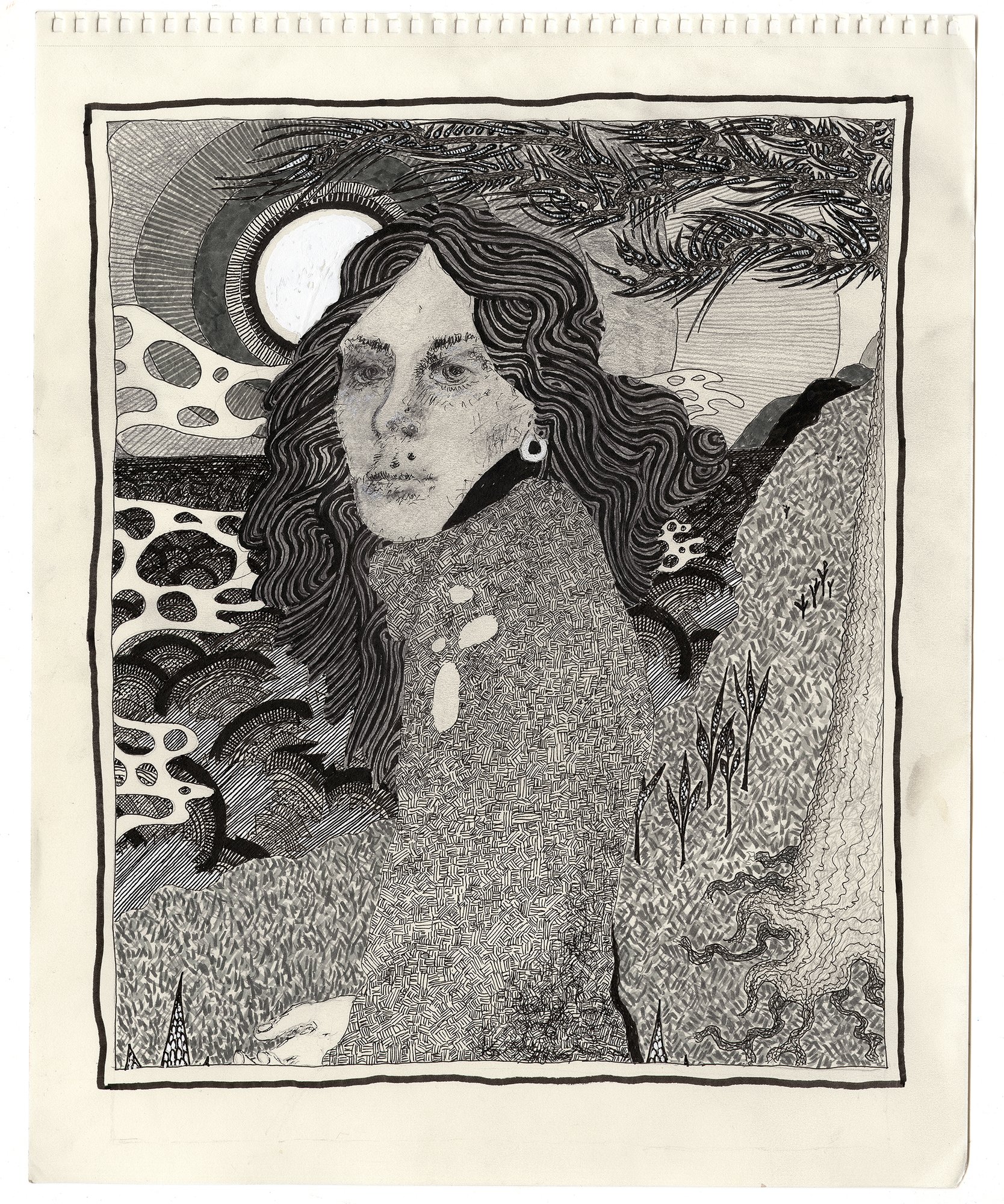 Rufus Wainwright, etching of a woman