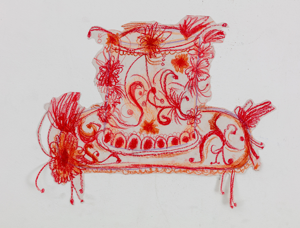 Drawing of a fancy hat in red