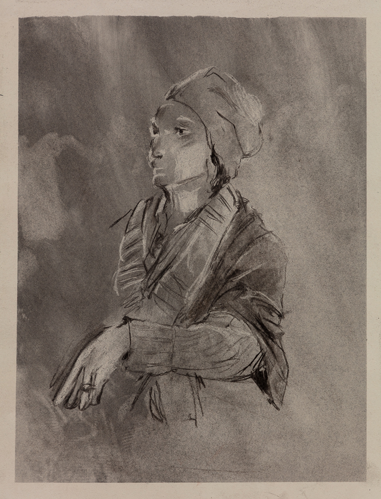 Charcoal drawing of a clothed person