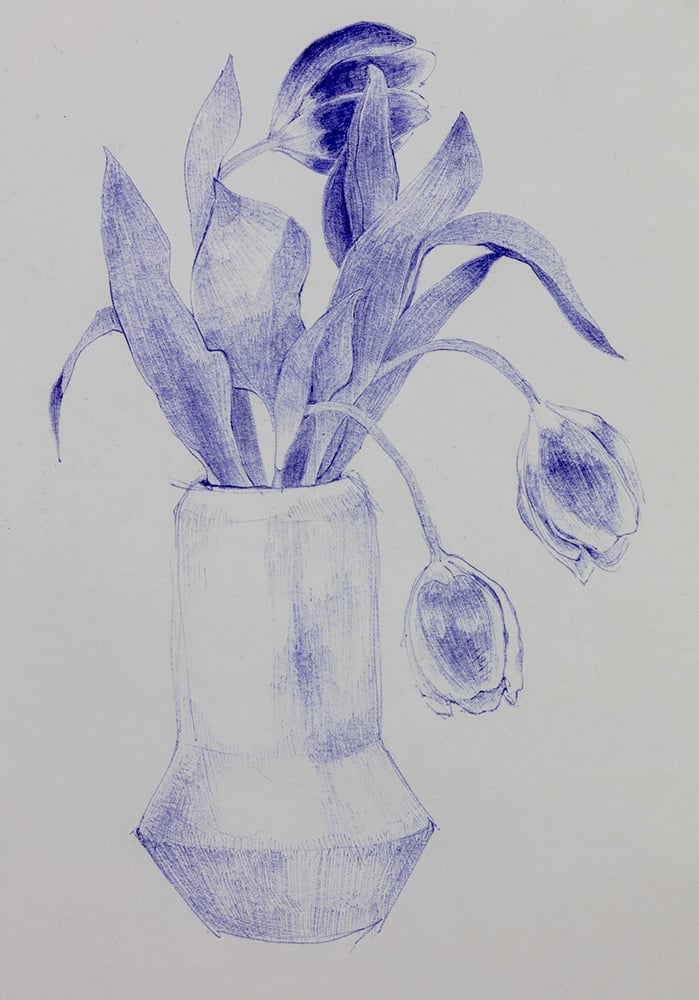 Vase of flowers in purple