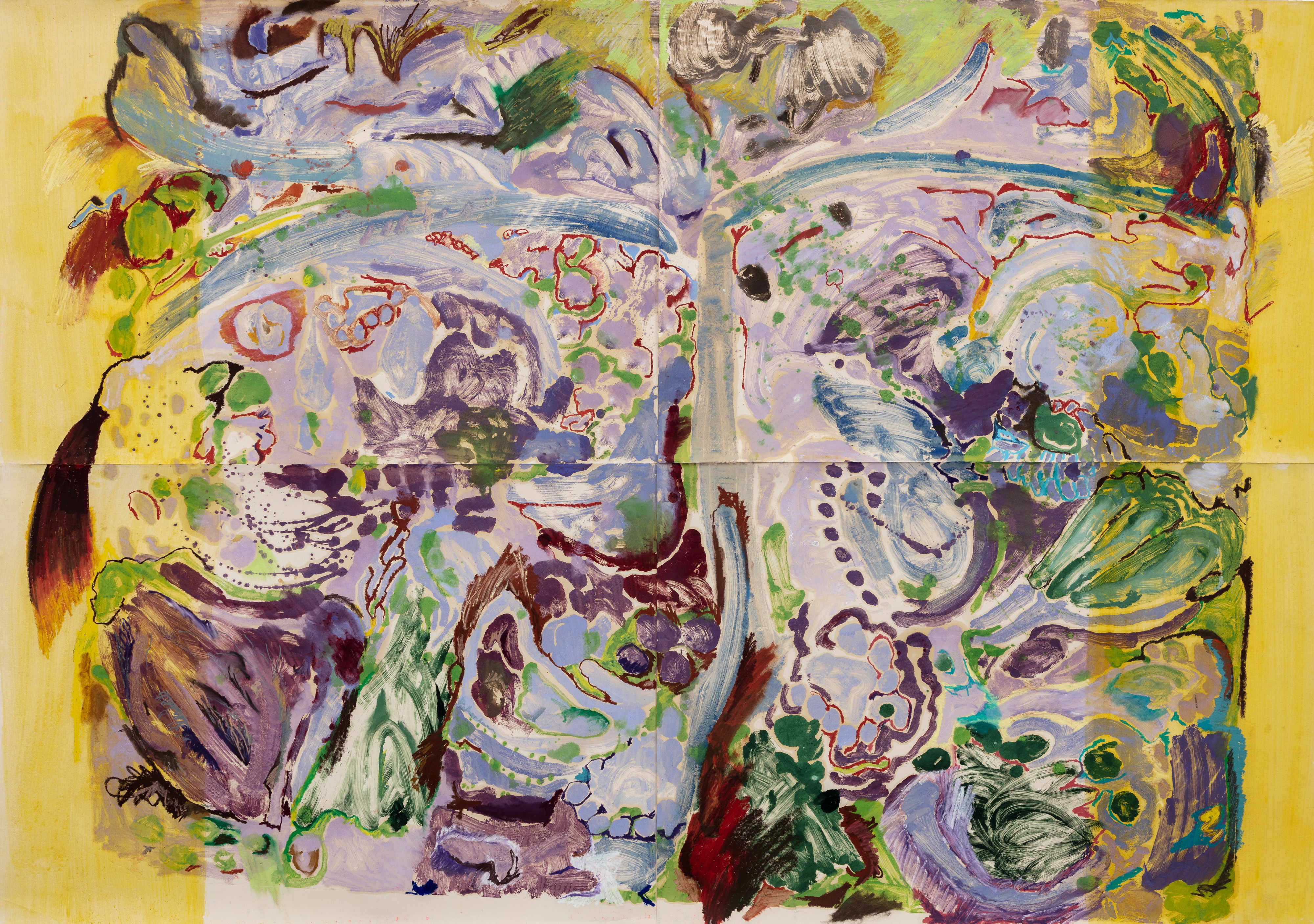 Colourful abstract swirls in purples and yellows