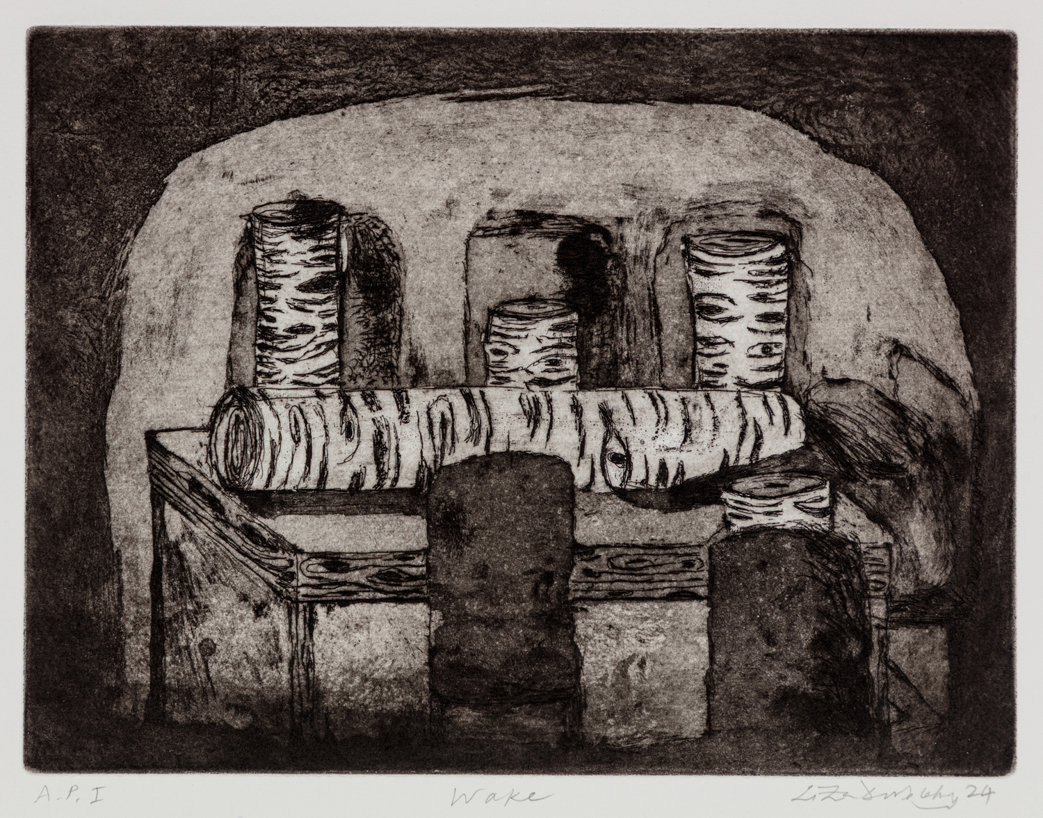 Anthropomorphic logs sitting at a table