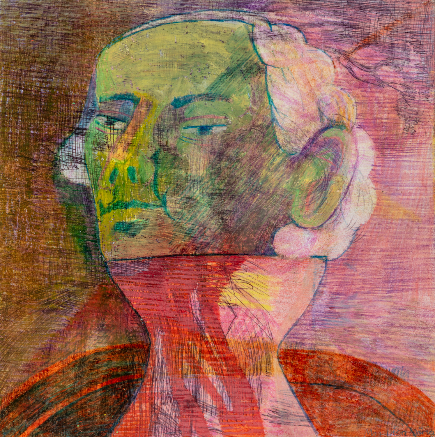 A colourful portrait of a head