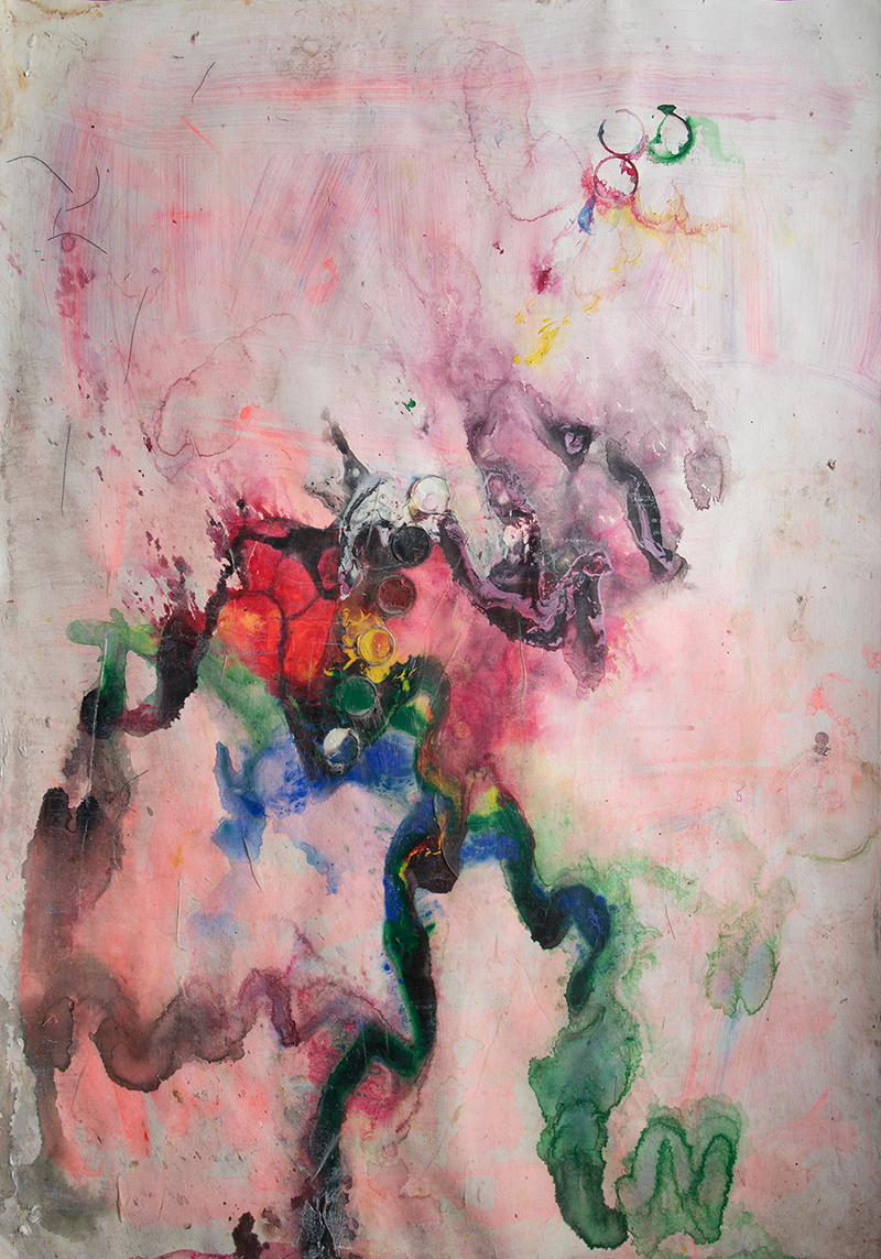 Frank Bowling, Benjamin Run, 2020, acrylic on paper